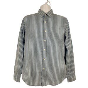 Calvin Klein Jeans Mens Button-Up Long Sleeve Shirt Blue & White Striped Medium